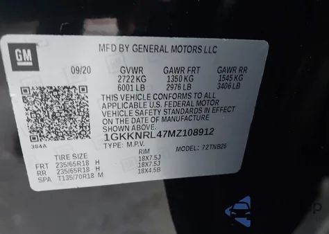 2021 GMC Acadia Awd Sle из США, поврежденный, VIN 1GKKNRL47MZ108912